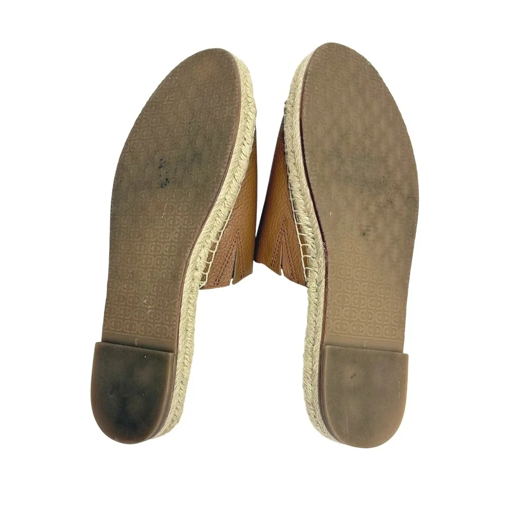 Sam Edelman Andy Brown Leather‎ Espadrille Slide Sandals 8M Scalloped Flat Shoes